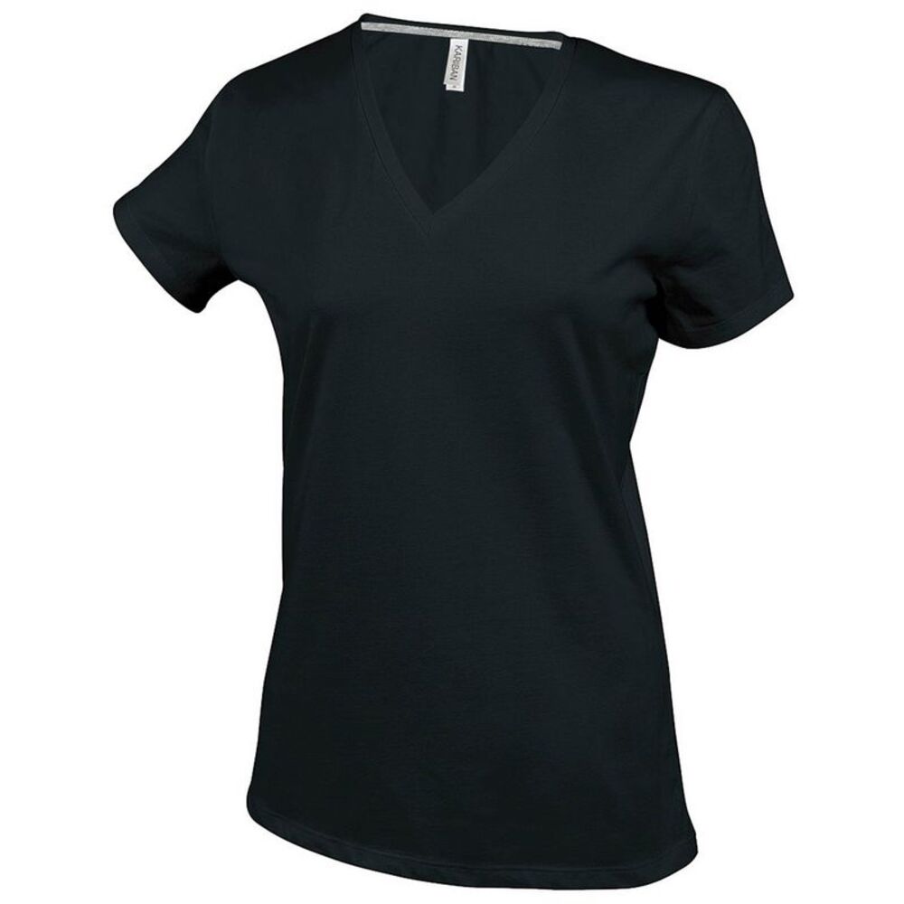Kariban Womens/Ladies Feminine Fit Short Sleeve V Neck / Black